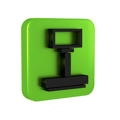 Black Scale icon isolated on transparent background. Logistic and delivery. Weight of delivery package on a scale. Green square button.