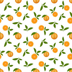 Beautiful colorful illustration, pattern, with citrus fruits, as well as a citrus fruit in section and with green leaves. Can be used as your design elements
