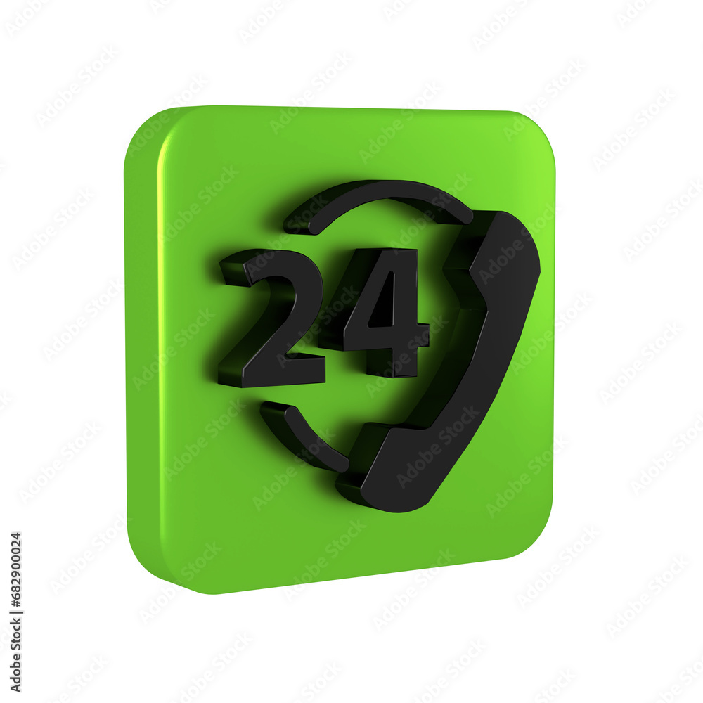 Poster black telephone 24 hours support icon isolated on transparent background. all-day customer support c