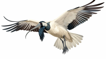 An African sacred Ibis (Threskiornis aethiopicus) in flight w