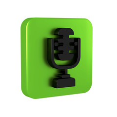 Black Microphone icon isolated on transparent background. On air radio mic microphone. Speaker sign. Green square button.