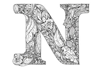 letter n, hand-drawn doodle style, on white background