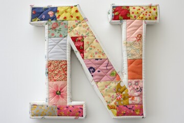 letter n, quilted, on white background - obrazy, fototapety, plakaty