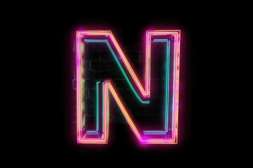 letter n, retro 80s neon style, on black background