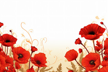 Obraz premium The pretty poppies border painting background, red flower floral background