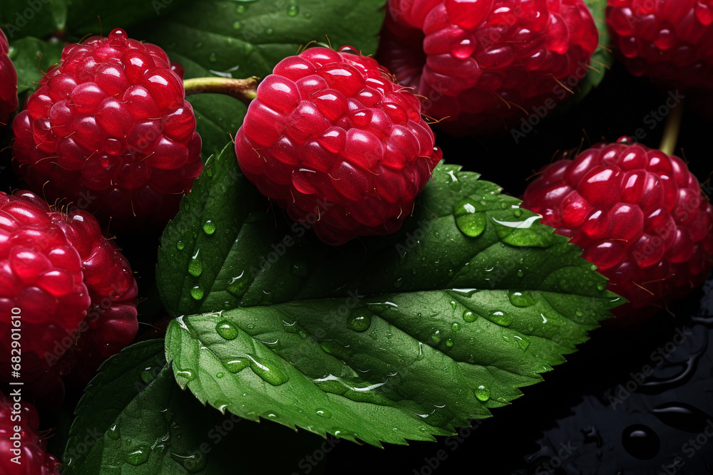 Poster Raspberries growing close-up