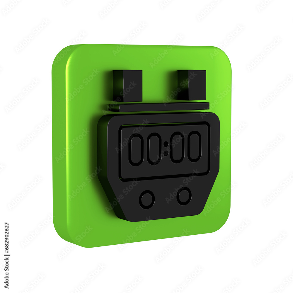 Poster black stopwatch icon isolated on transparent background. time timer sign. chronometer sign. green sq