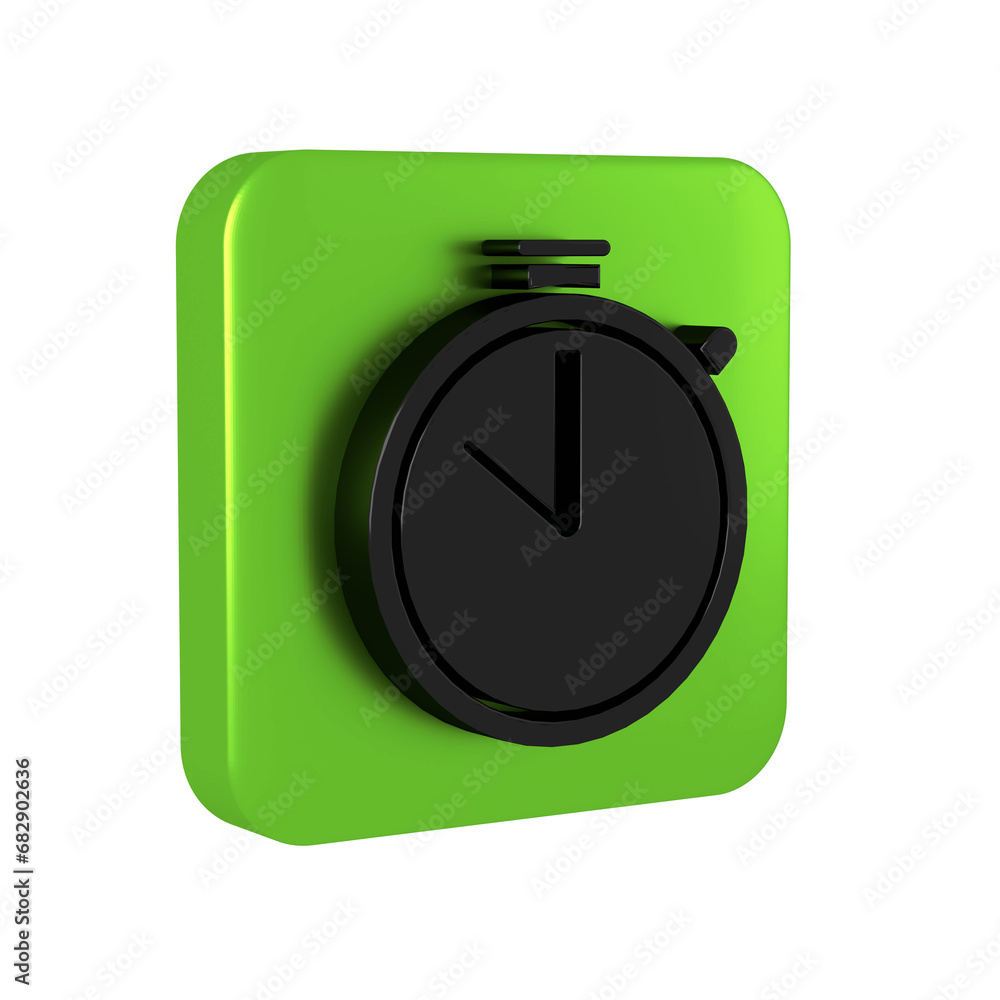 Poster black stopwatch icon isolated on transparent background. time timer sign. chronometer sign. green sq