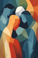 Abstract color block colorful digital art with people's silhouettes and faces organic wallpaper...
