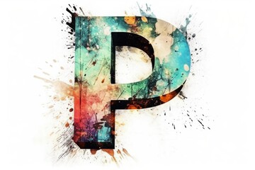 letter p, grunge style, on white background