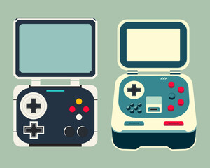 Retro game play joy stick controller console gadget electronic flat illustration vector editable