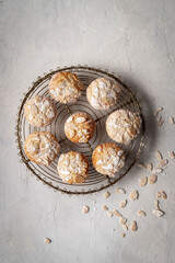 Fototapeta na wymiar Mandorlini: Italian biscuits whit almonds and sugar. Top View.