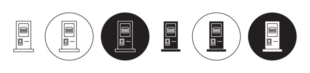 Kiosk line icon set. Digital payment machine symbol. Self checkout interactive screen device icon for UI designs. - obrazy, fototapety, plakaty