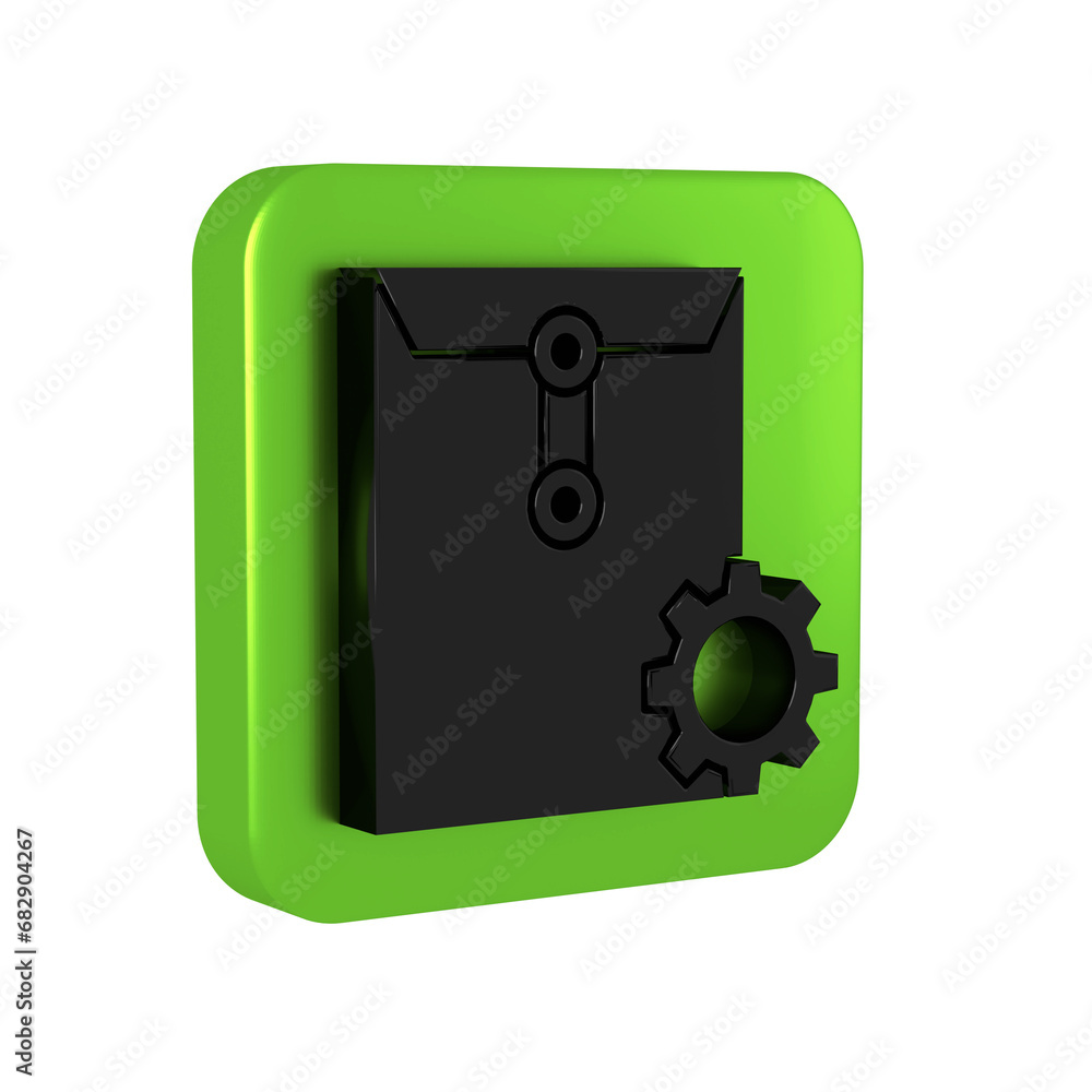 Poster black envelope setting icon isolated on transparent background. green square button.
