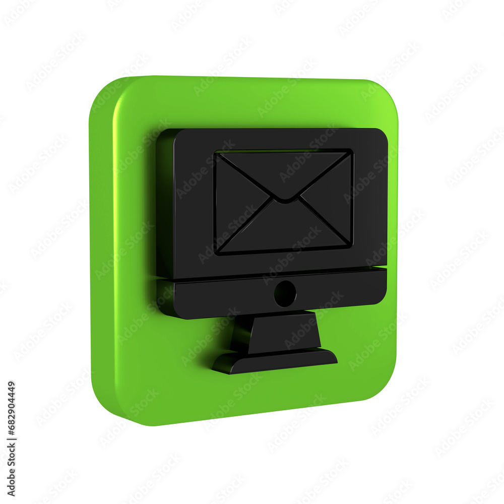 Poster black monitor and envelope, new message, mail icon isolated on transparent background. usage for e-m