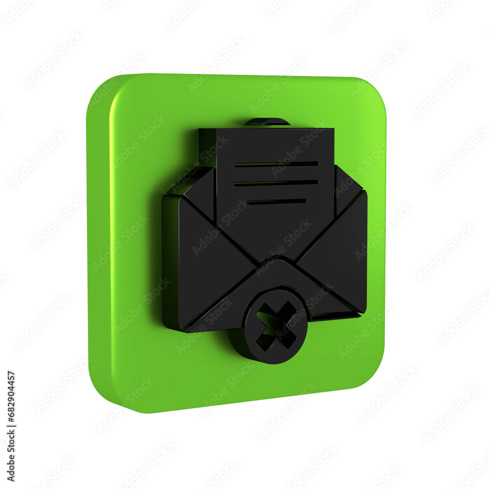 Poster black delete envelope icon isolated on transparent background. delete or error letter. cross on mess