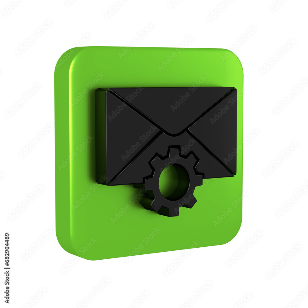 Poster black envelope setting icon isolated on transparent background. green square button.