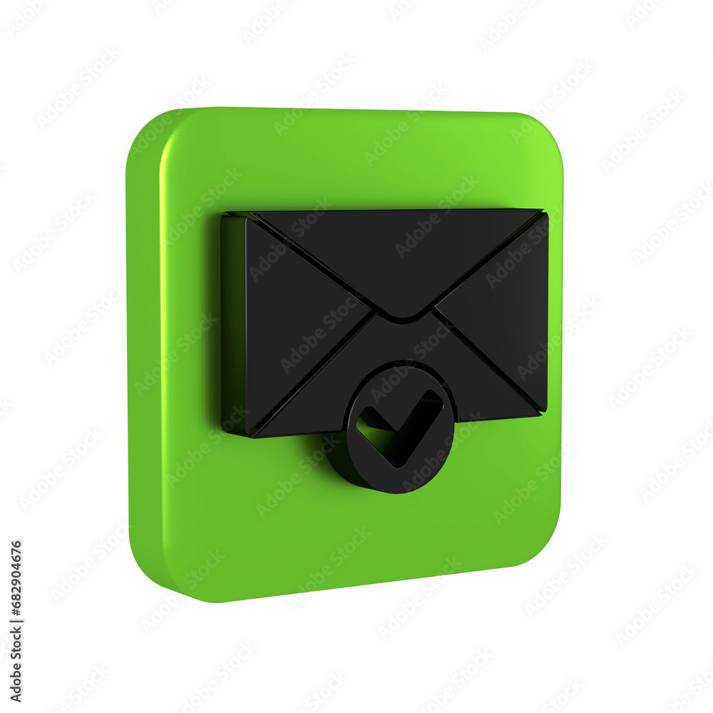 Poster black envelope and check mark icon isolated on transparent background. successful e-mail delivery, e