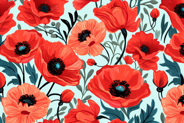 Poppies flower pattern background.Floral decoration