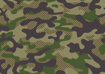 Camouflage seamless pattern. Trendy style camo, repeat print. Vector illustration. Khaki texture, military army green hunting - 682904820