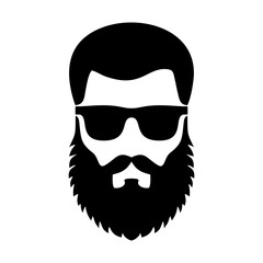 Set bearded hipster man face with glasses, haircuts, mustache, beard. Trendy man avatar, silhouettes, head, emblem, icon, label. Barber shop vector illustration