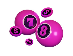 3d render pink dollar coins and lottery balls