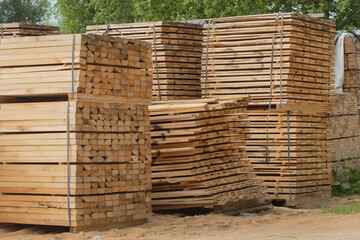 Wood stack storage timber wooden materials industry outdoor warehouse stock