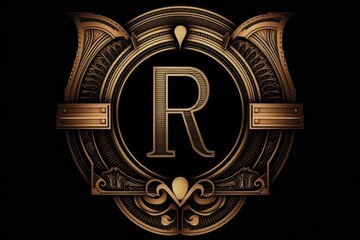 letter r, art deco style, on black background