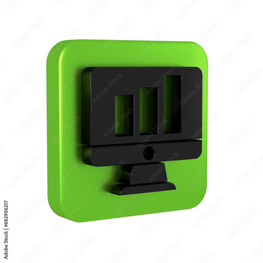 Poster black computer monitor with graph chart icon isolated on transparent background. report text file. a