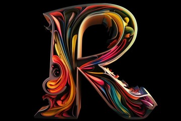 letter r, graffiti style, on black background