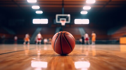 Basketball on a basketball court made with Ai generative technology