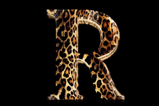 letter r, animal print style, on black background