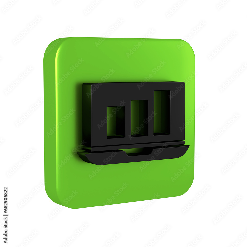 Poster black laptop with graph chart icon isolated on transparent background. report text file icon. accoun