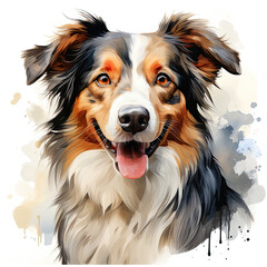 Fototapeta premium watercolor Australian Shepherd clipart, Generative Ai