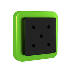 Black Game dice icon isolated on transparent background. Casino gambling. Green square button.