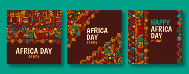 Happy Africa Day Social Media Post Flat Cartoon Hand Drawn Templates Background Illustration - obrazy, fototapety, plakaty