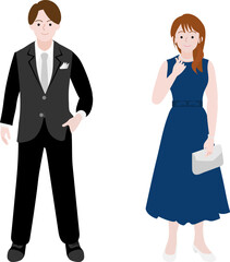 結婚式に参加した男女のイラスト