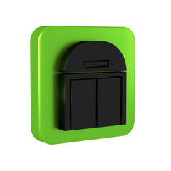 Black Aircraft hangar icon isolated on transparent background. Green square button.