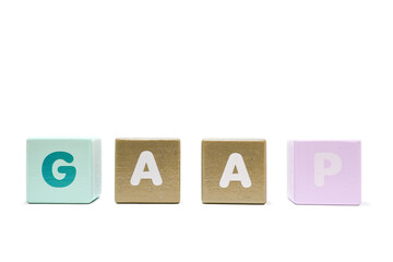 text GAAP Generally Accepted Accounting Principles on colorful wooden isolated on a white background