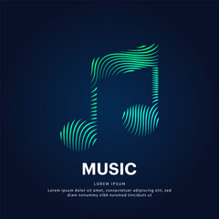 simple logo Music note Illustration in a linear style. Abstract line art Music note Logotype concept icon. Vector logo Music note color silhouette on a dark background. EPS 10