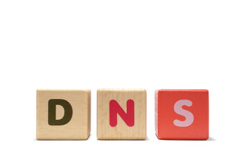 text DNS Domain Name System on colorful wooden isolated on a white background