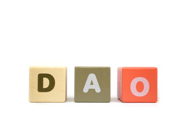 text DAO Decentralized Autonomous Organizations on colorful wooden