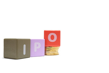 Text IPO Initial Public Offering on colorful wooden isolated on a white