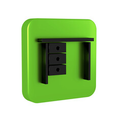 Black Office desk icon isolated on transparent background. Green square button.