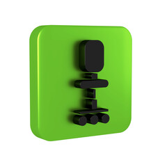 Black Office chair icon isolated on transparent background. Green square button.