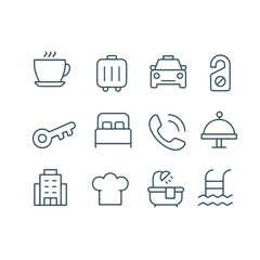 Hotel service line icons vector design