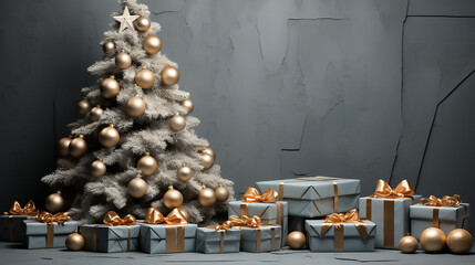 Christmas tree, gifts and holiday decorations, post card, template, background, email greetings card, Merry Christmas