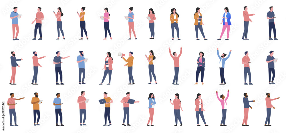 Poster vector office people collection - set of businesspeople men and women with different ethnicities sta