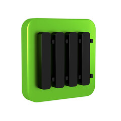Black Heating radiator icon isolated on transparent background. Green square button.