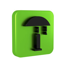 Black Table lamp icon isolated on transparent background. Green square button.